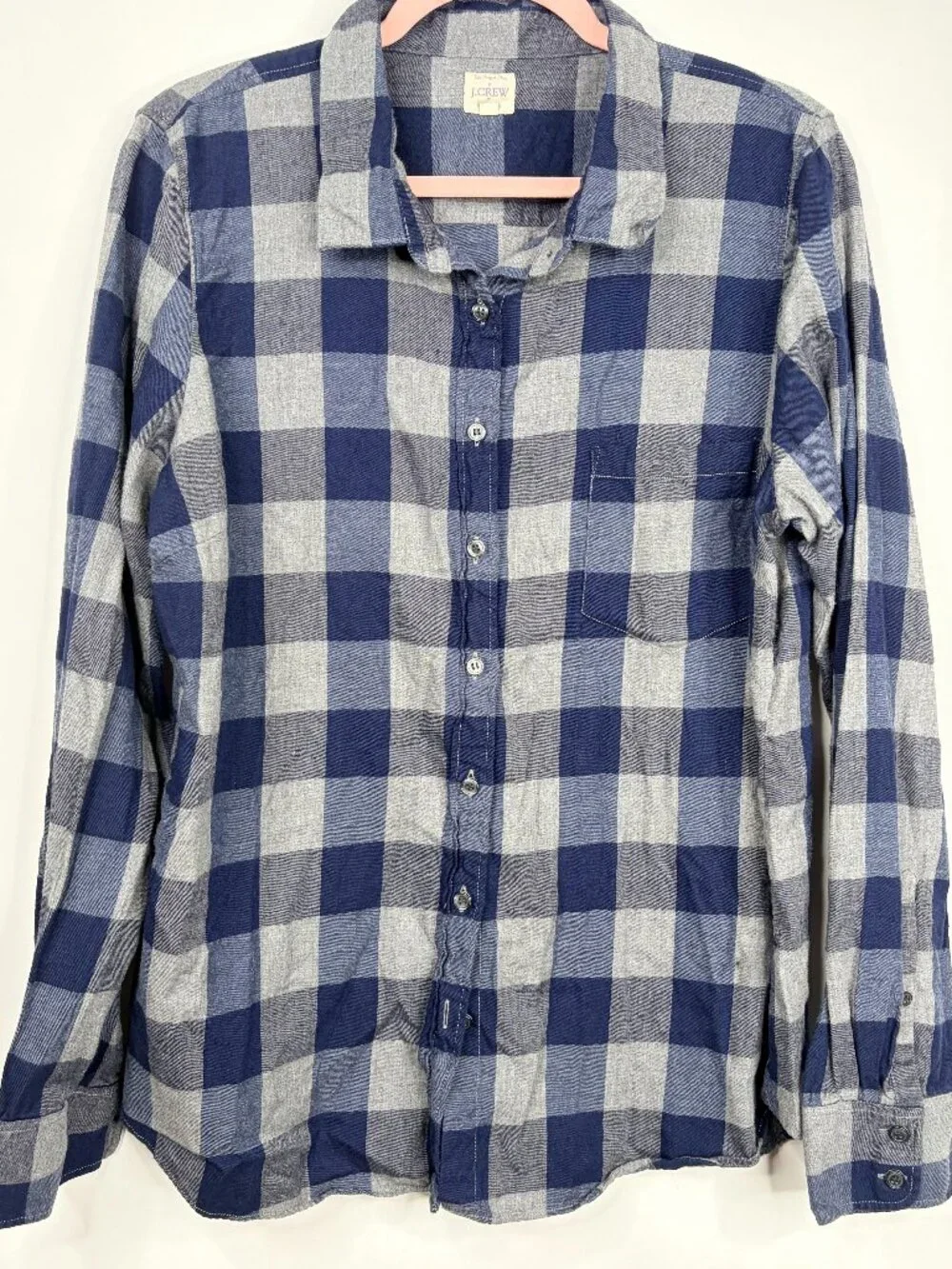 J. Crew Perfect Fit Plaid Button-Down Shirt Navy Ecru XL #A2860